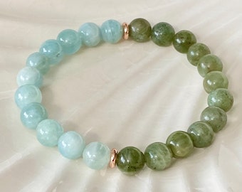 8mm Green Apatite & Amazonite Double Stone Gemstone Bracelet, Calming Beaded Bracelet, One of a kind Healing Bracelet, Unisex Gift Bracelet.