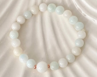 8mm White Jade Natural Crstyal Beaded Bracelet, Jade Lover, Lucky Charm Energy, Healing Meditation Therapy Bracelet, Relief Stress