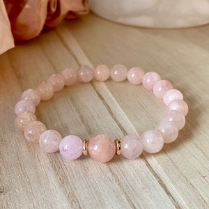 Pink Peach Morganite Love Crystal Beaded Bracelets, Heart Chakra Balancing Energy Bracelet, Pure love and compassionate energy gift