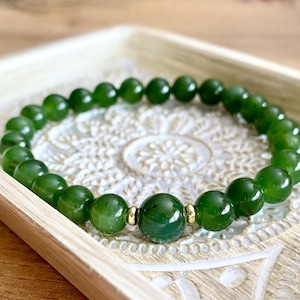 AAA Grade Natural Nephrite Jade Bracelet with Gold Accents