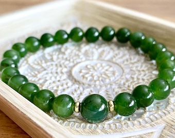 AAA Grade Natural Nephrite Jade Bracelet with Gold Accents