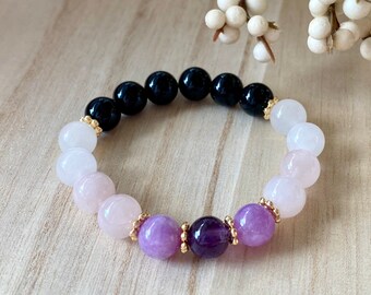 Kid's Protection Bracelet, Gift for girls. 8mm Empath Amethyst and Tourmaline bracelet