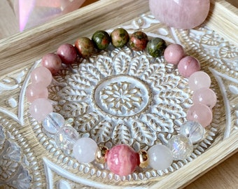 Healthy Pregnancy Gift Bracelet, Crystal Healing, Perfect Happy Pregnancy Gift for Mother and Baby! 10mm AAA grade Rhodochrosite Focal