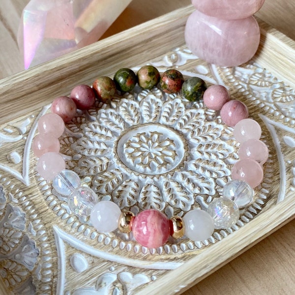 Healthy Pregnancy beaded Gemstone Bracelet. A Perfect Happy Pregnancy Gift for Mother and Baby! 10mm Rhodochrosite Focal