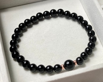 6mm Black Tourmaline Grounding Healing Stone Bracelet. EMF Protection, Unisex Bracelet, Best Gift for Family member.