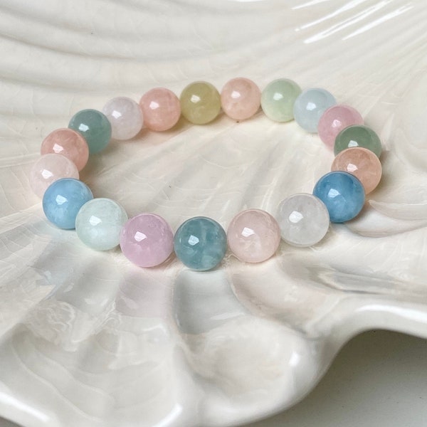 10mm Morganite Beaded Bracelet: Gemstone Love Jewelry