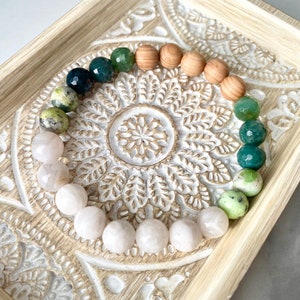 Energy of the Earth - Crazy Lace, Sandal Wood, Moss Agate, Chrysoprase balance, protection crystal meditation wrist mala bracelet