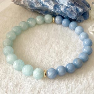 Aquamarine & Blue Angelite Crystal Bracelet | Calming and Healing Energy Gemstone