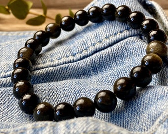 Men’s Obsidian Protection Beaded gift Bracelet, Good Quality Gemstone Bracelet for Men, Gift for Dad, Unisex bracelet.