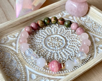 Pregnancy Gemstone Bracelet: Moonstone, Rose Quartz, Unakite, Rhodochrosite