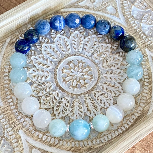 Water Element Bead Crystal Handmade Bracelet, Healing Crystal Bracelet for Women, Emotional Balance & Inner Peace Vibes. Gift Bracelet Ideas