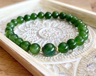 AAA Grade Natural Nephrite Jade Bracelet with Gold Accents