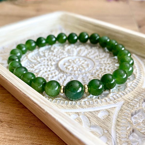 AAA Grade Natural Nephrite Jade Bracelet with Gold Accents