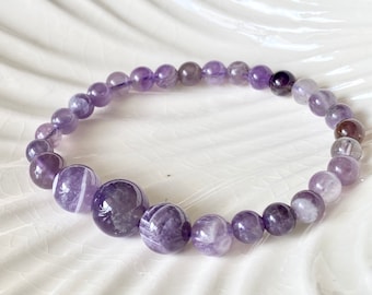 Purple Amethyst Graduated Beaded Bracelets, Protection Good Vibe Healing Gemstone Bracelet, Amethyst Jewelry Lover, Gift for her,