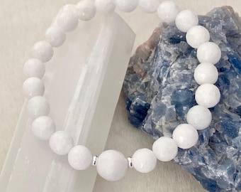 Faceted White Jade Crystal Bracelet: Healing Energy Gemstone, 8mm