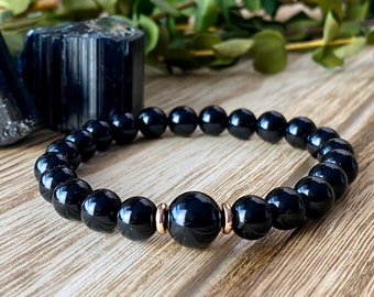 Black Tourmaline Powerful Protection Bead Gemstone Stretch EMF Protection Bracelet. Unisex Bracelet, AAA Quality Beads.