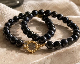 Black Onyx Necklace – Minimalist Gemstone Beaded Jewelry in 4mm 6mm 8mm 10mm