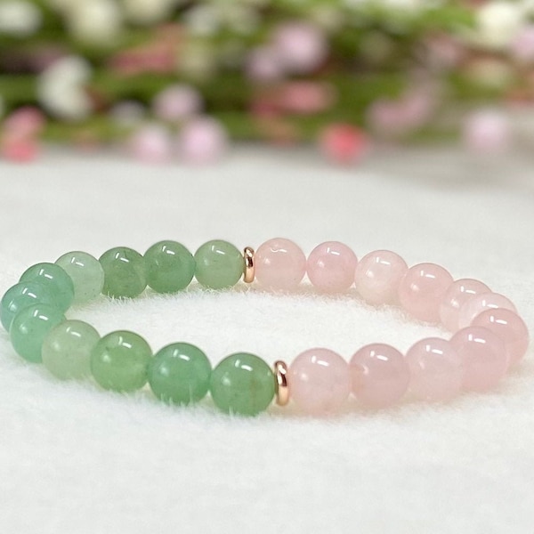 Rose Quartz & Jade beaded protection bracelet. Healing Crystal Energy Bracelet for Women. Meditation Yoga Wrist Mala