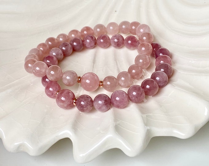Morganite Beaded Bracelet Set Rose Quartz Pendant