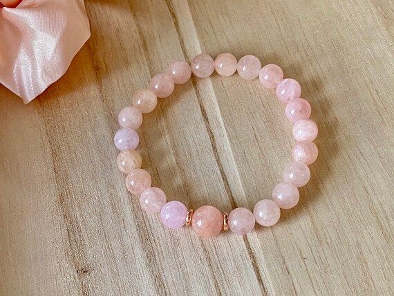 Pink Peach Morganite Love Crystal Beaded Bracelets Heart Chakra