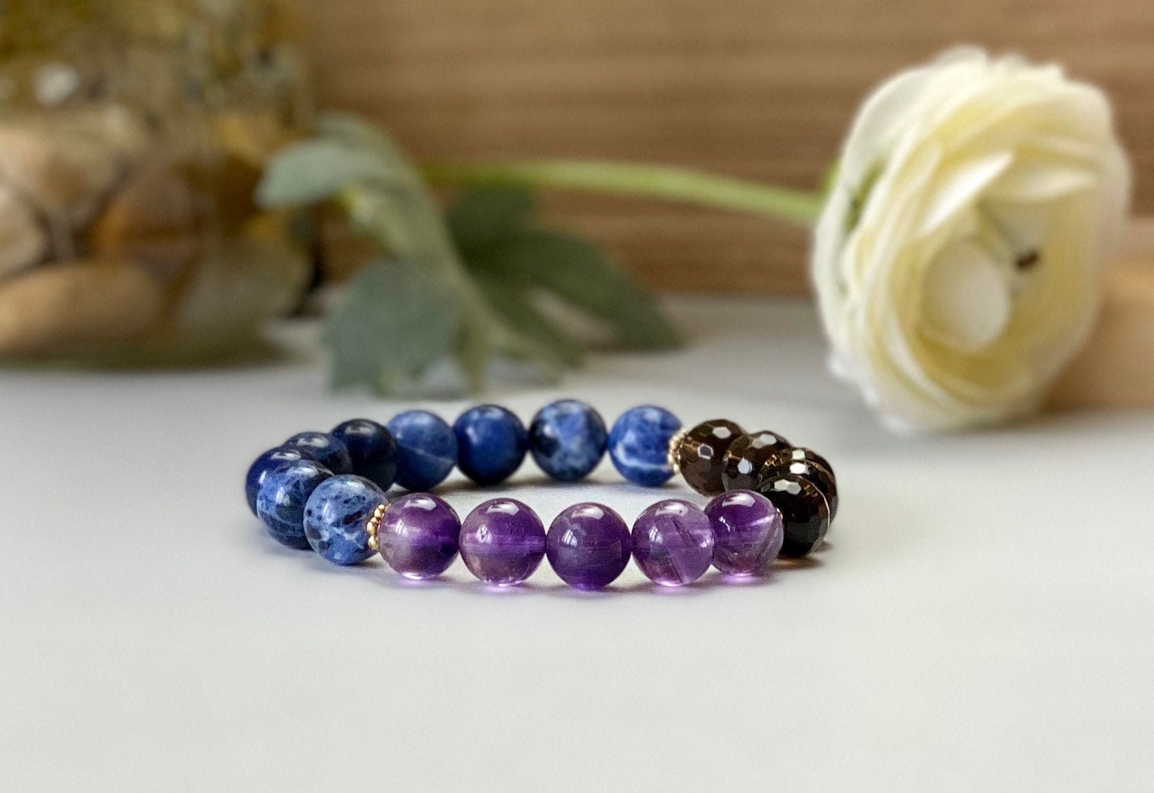10mm Amethyst & Sodalite With Faceted Smoky Quartz. Powerful - Etsy