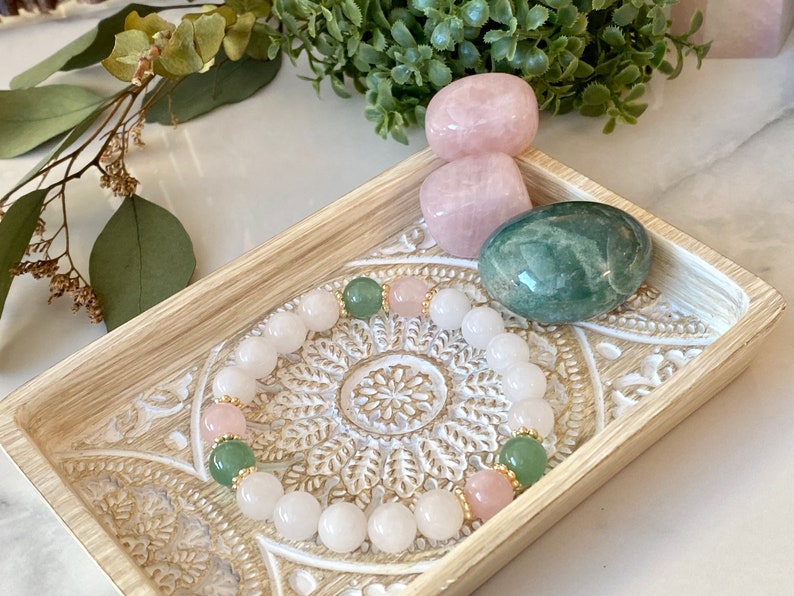 Jade & Rose Quartz Bead Bracelet, Protective Bracelet, Serenity and Purity, Perfect gift for someone Special, Healing with Jade, Soothing image 1