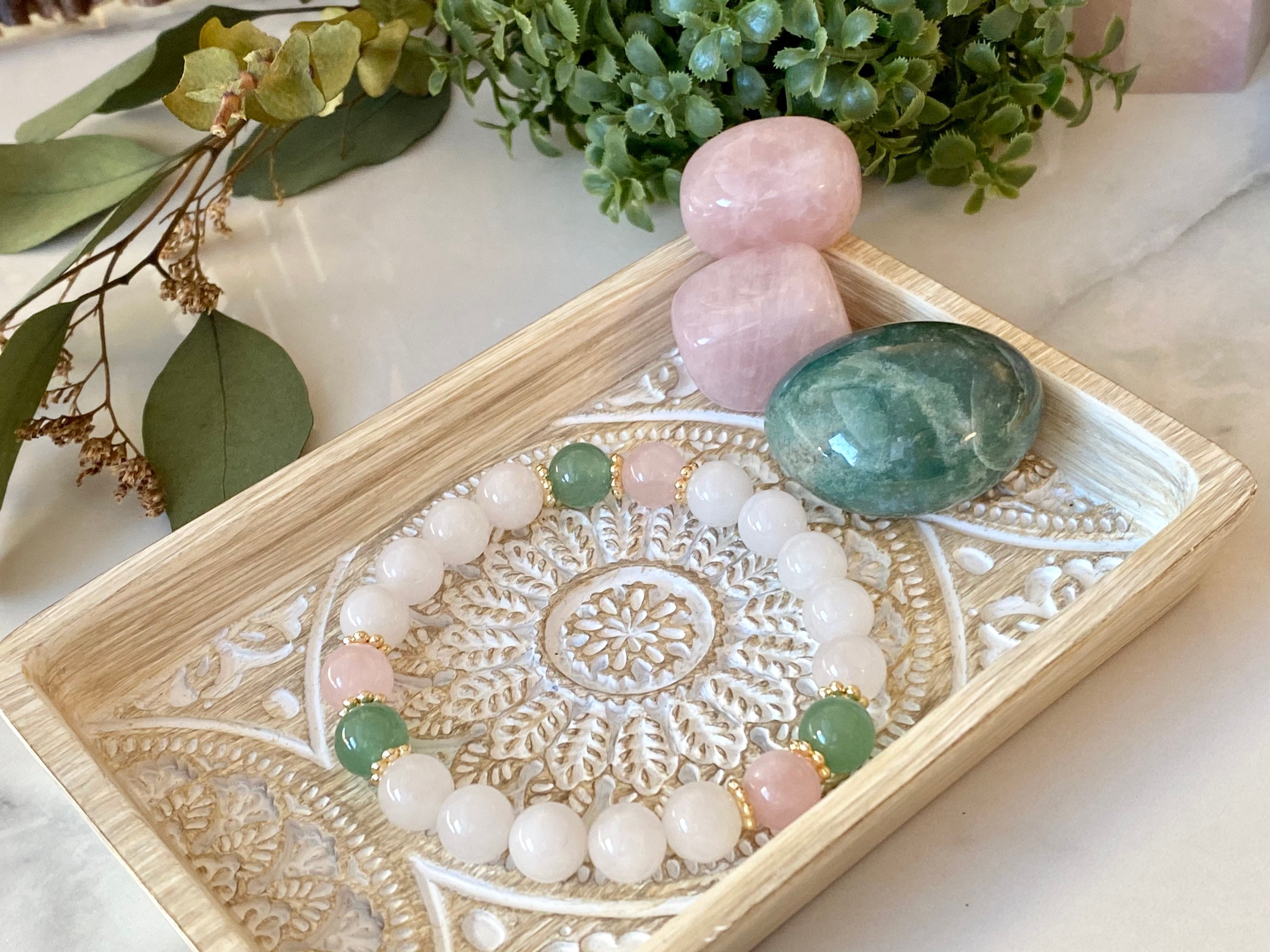 Jade & Rose Quartz Bead Bracelet, Protective Bracelet, Serenity and Purity, Perfect gift for someone Special, Healing with Jade, Soothing