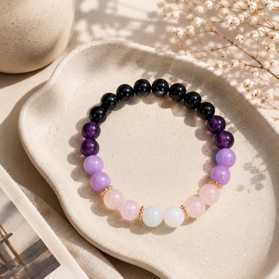 Empath Protection Bracelet: Gemstone Healing, 14k Gold Accents