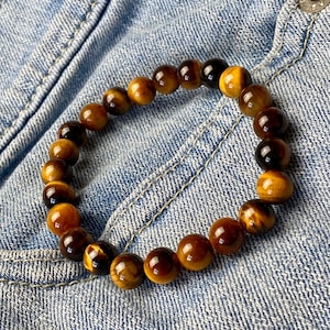 Tiger Eye Gemstone Bracelet: Men&#39;s Good Luck Jewelry, Natural Stone