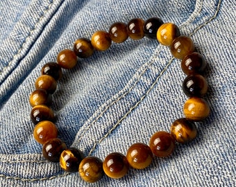 8mm Men's Tiger Eye Bracelet, Top Quality Mens Gemstone Bracelet, Protection Good Luck Bracelet, Perfect Gift for him