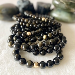 AAA Obsidian Bracelet: 14k Gold-Filled, Grounding Crystal Healing
