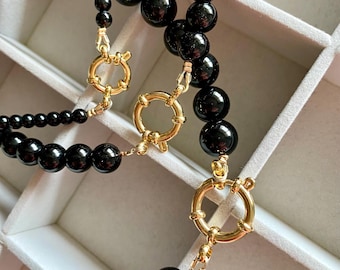 Collier en onyx noir - Bijoux minimalistes en perles de pierres précieuses de 4 mm 6 mm 8 mm 10 mm