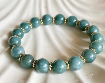 Burma Jade Bracelet: 10mm Lucky Green Gemstone, 14k Gold-Filled