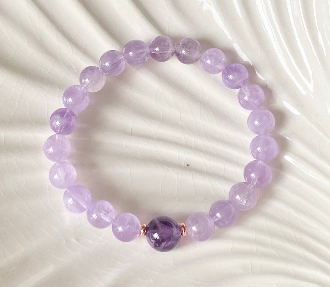 8mm Lavender Amethyst Gemstone Beaded Wrist Bracelet Purple | Etsy