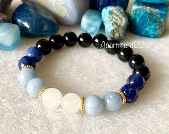 Kid's Anxiety Relief Crystal Bracelet: Moonstone, Angelite, Sodalite & Black Tourmaline
