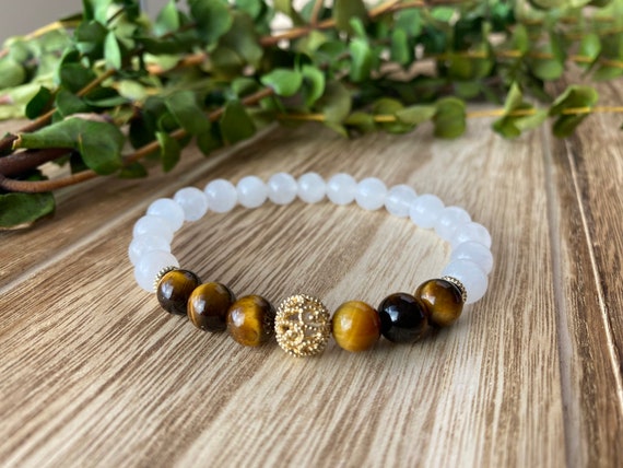 8mm Tiger's Eye Bracelet With 14k Gold Filled Accents