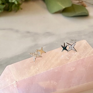 Star hypoallergenic Silver Stud earrings, Double Starburst Earring for everyday wear.  Shiny and eye-catching!