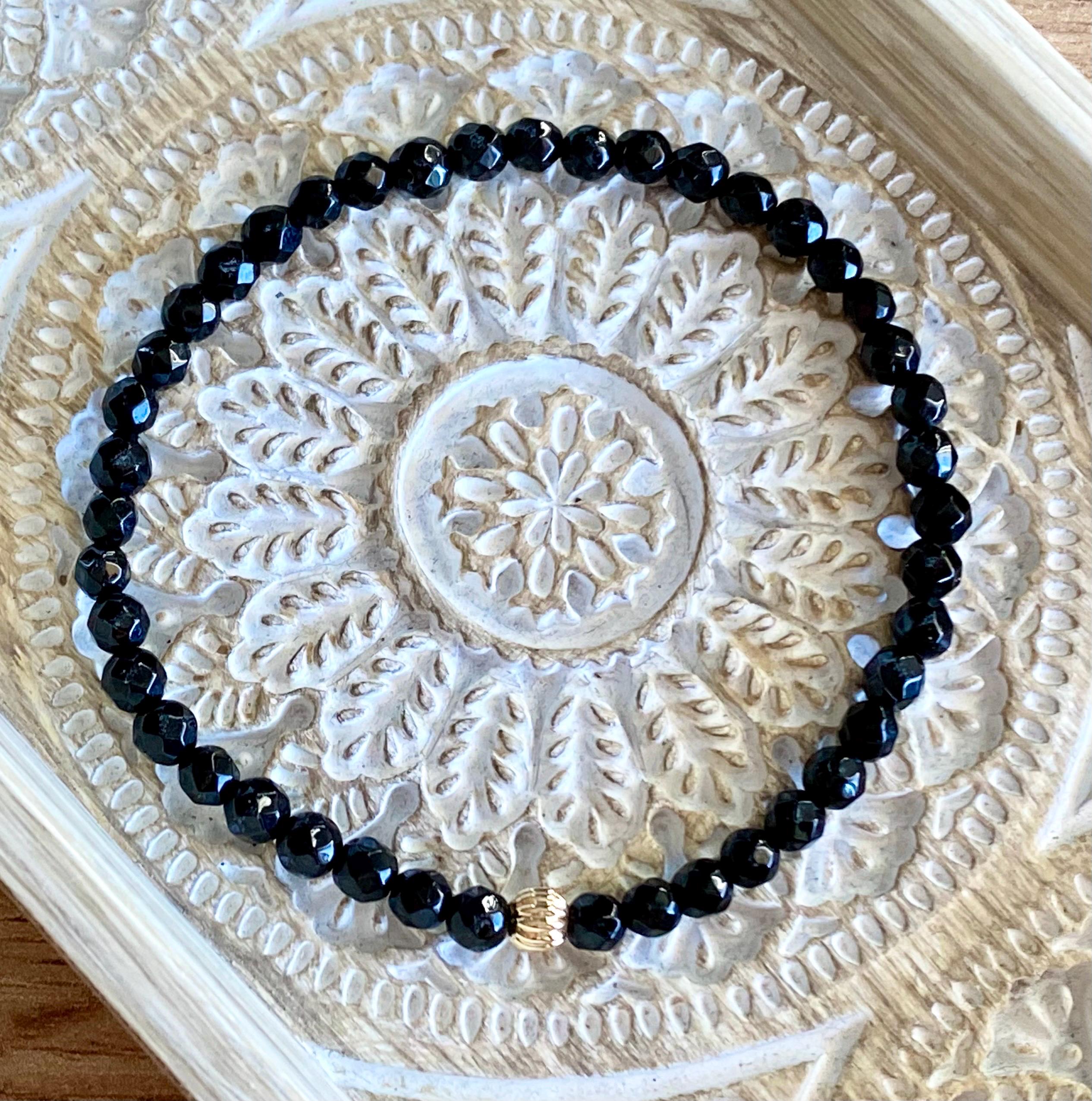 4mm Faceted Black Tourmaline Bracelet: Grounding Protection Gemstone