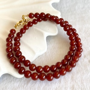 Red Carnelian Crystal Bead Necklace: Energy & Confidence - Stainless Steel