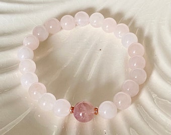 Natural 8mm Rose Quartz + 10mm Madagascar Rose Quartz Love and Compassion Heart Chakra Healing Bracelet / Gemstone Energy Wrist mala