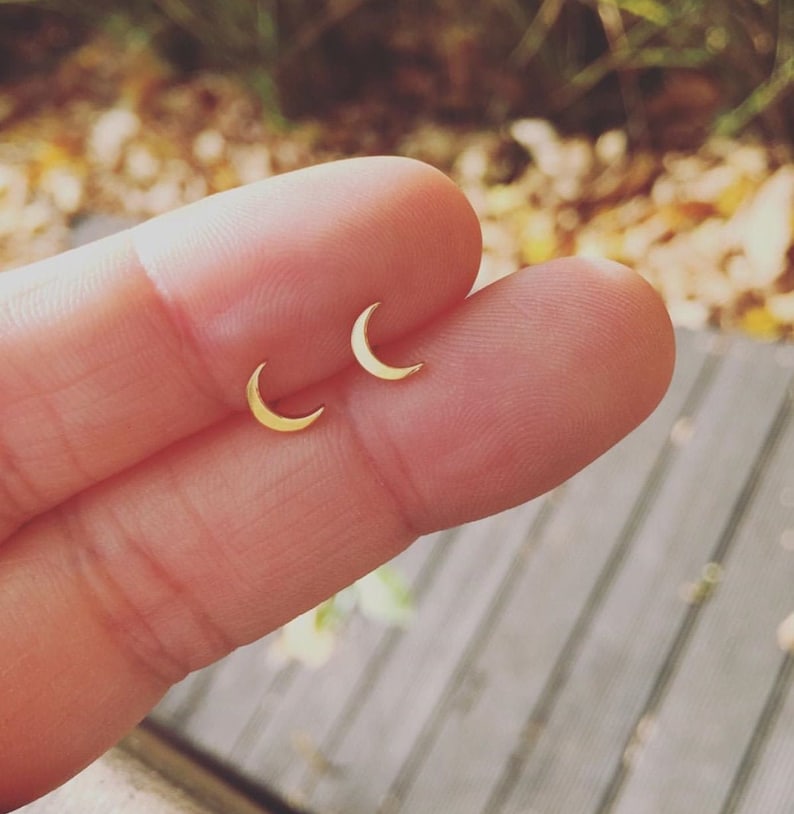Crescent Moon Stud Earrings. Hypoallergenic Minimalist Dainty Gifts for Girls, Birthday, Gift for mom, Small Tiny Studs Silver 14k Earring 