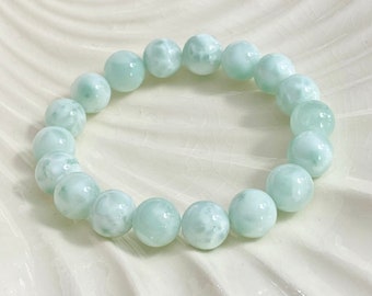 10mm Green Moonstone Crystal Beaded Bracelet, Green Gemstone Bracelet, Calming and Healing Meditation, Feminine Goddess Energy.