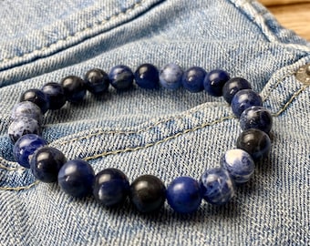 Sodalite Bead Bracelet - Deep Blue Emotional Aid - 8mm
