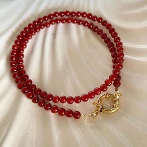 Dainty Carnelian Choker: 4mm Crystal Bead Necklace, Energy & Confidence