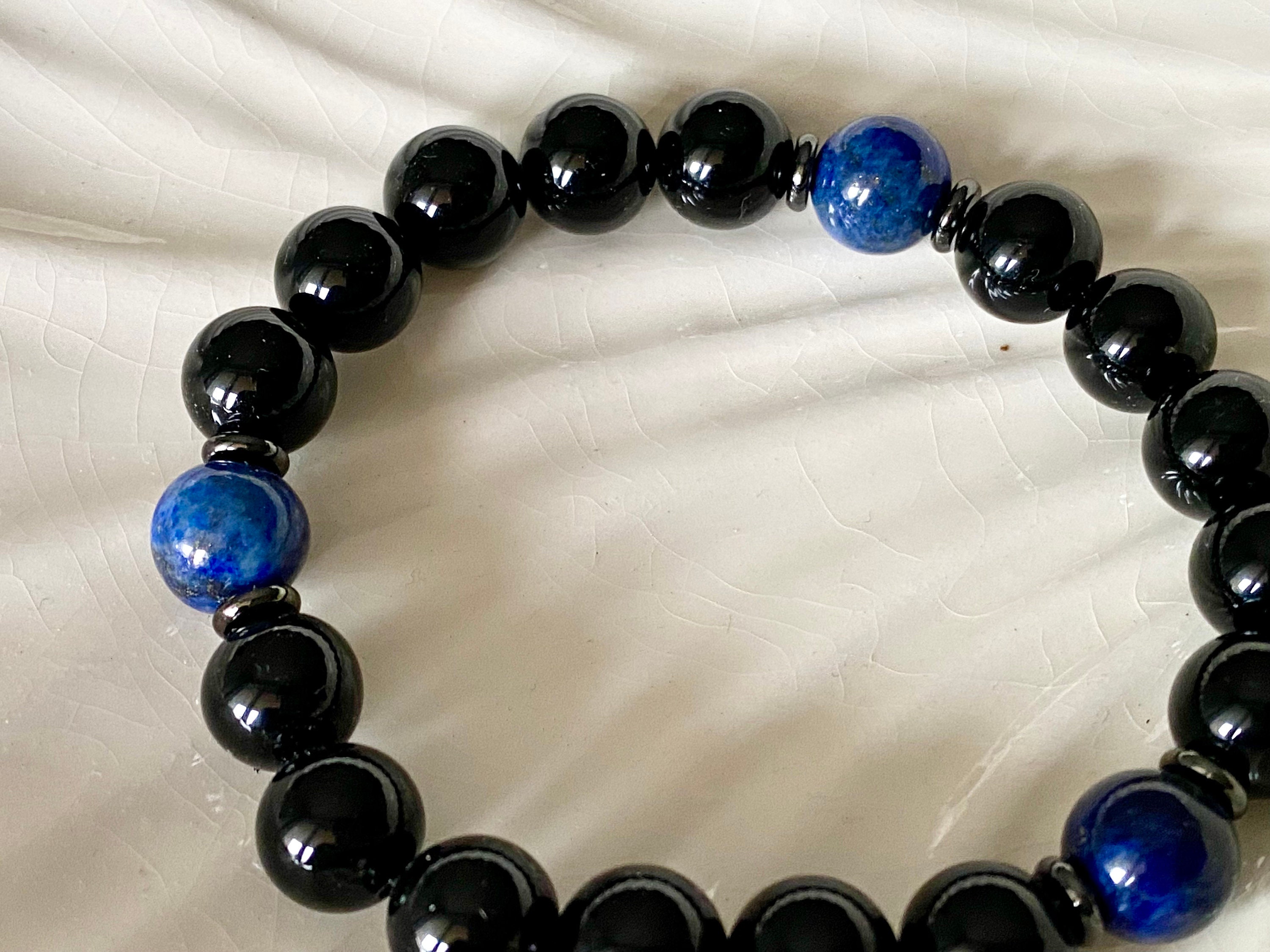 Black Tourmaline & Lapis Lazuli Beaded Bracelet: Grounding