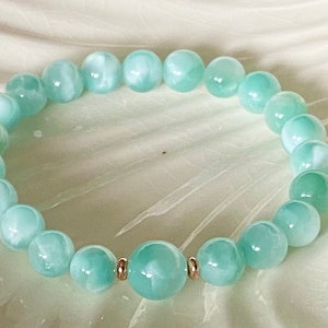 8mm AA Rare Natural Brazilian Green Moonstone Heart Chakra Healing Love Bracelet - Calming, soothing energy for Emotional Balance Mala