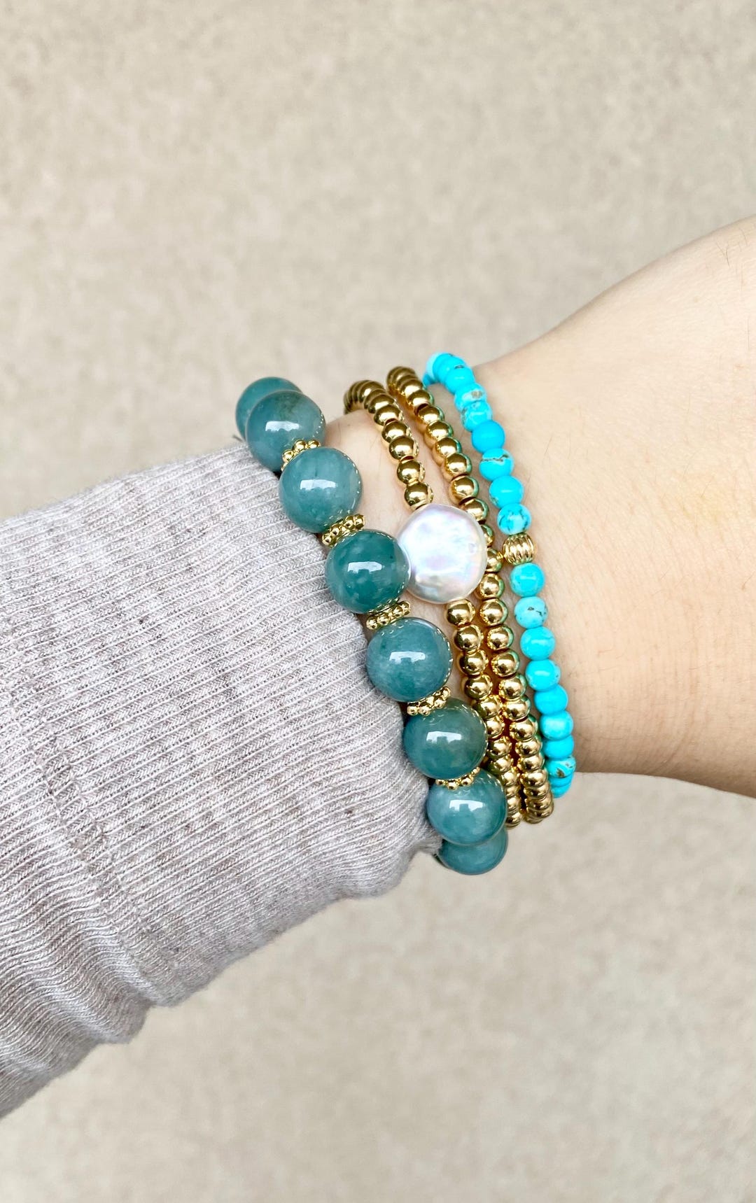 Summer Stack - Burma Jade, Turquoise, and 14k Gold-filled Beads - Etsy