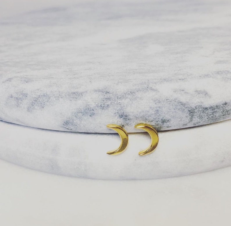 Crescent Moon Stud Earrings. Hypoallergenic Minimalist Dainty Gifts for Girls, Birthday, Gift for mom, Small Tiny Studs Silver Earrings. image 7