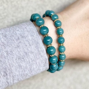 Burma Jade Beaded Bracelet • Abundance & Luck Gemstone Jewelry • Deep Green Protective Crystal Gift for Her or Spiritual Bracelet for Women