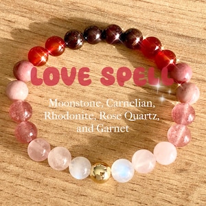 Love Spell Beaded Bracelets - Crystal Bracelet for Love and Romance, Heart Healing Energy, Gemstone Bracelet Gift for Her